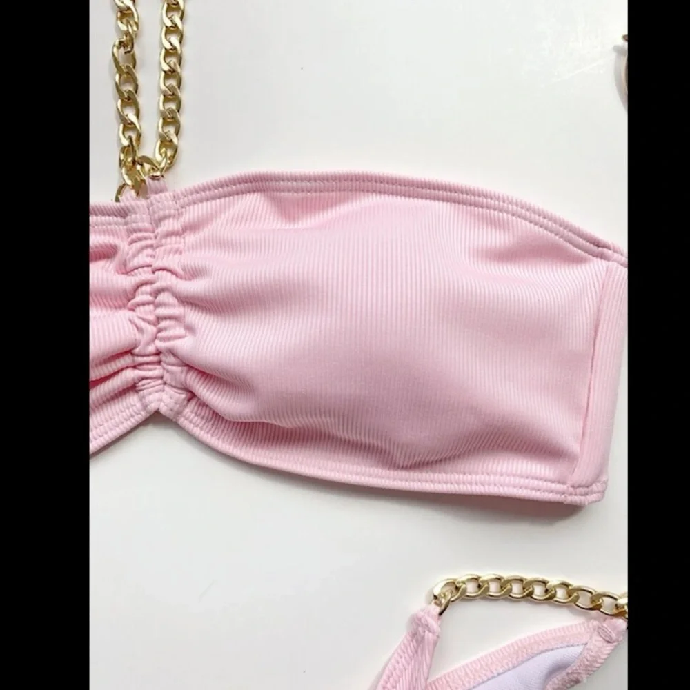Chain Ruched Halter Bikini Swimsuit👙🌟 - Picture 5 of 7